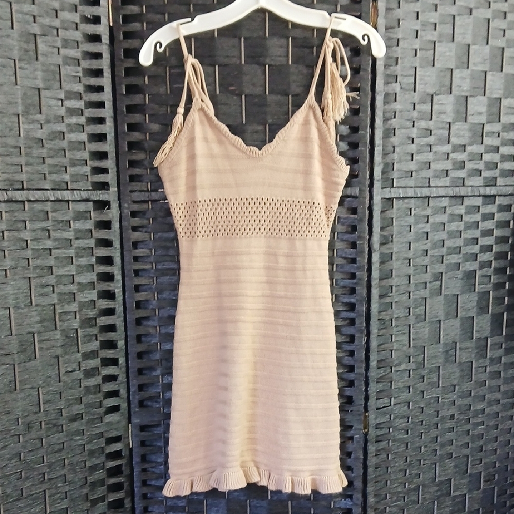 MadRag Beige Crocheted Knit SunDress.       SZ S